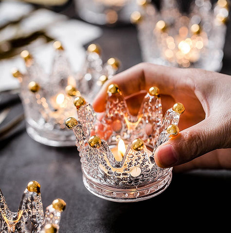 Vixdonos crown glass tealight candle holder set adds warm wedding ambience