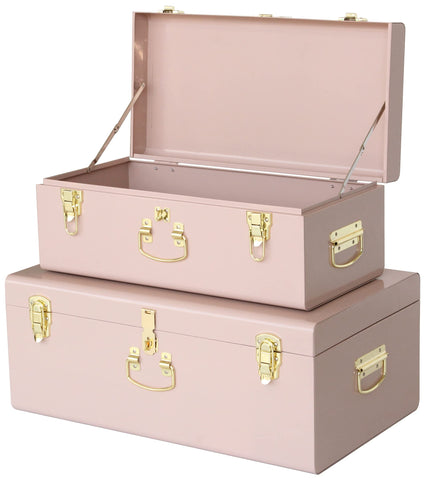 Vixdonos pink decorative metal box trunk, compact under-bed storage with chic macaron styling.