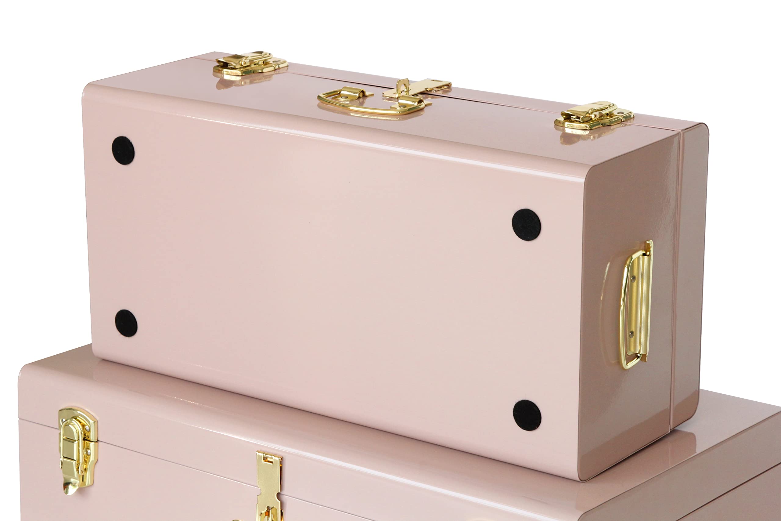 Under-bed friendly pink trunk ideal for dorm storage and quick access.
