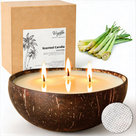 Viyffo citronella 3-wick outdoor candle delivers strong fragrance for outdoor gatherings.