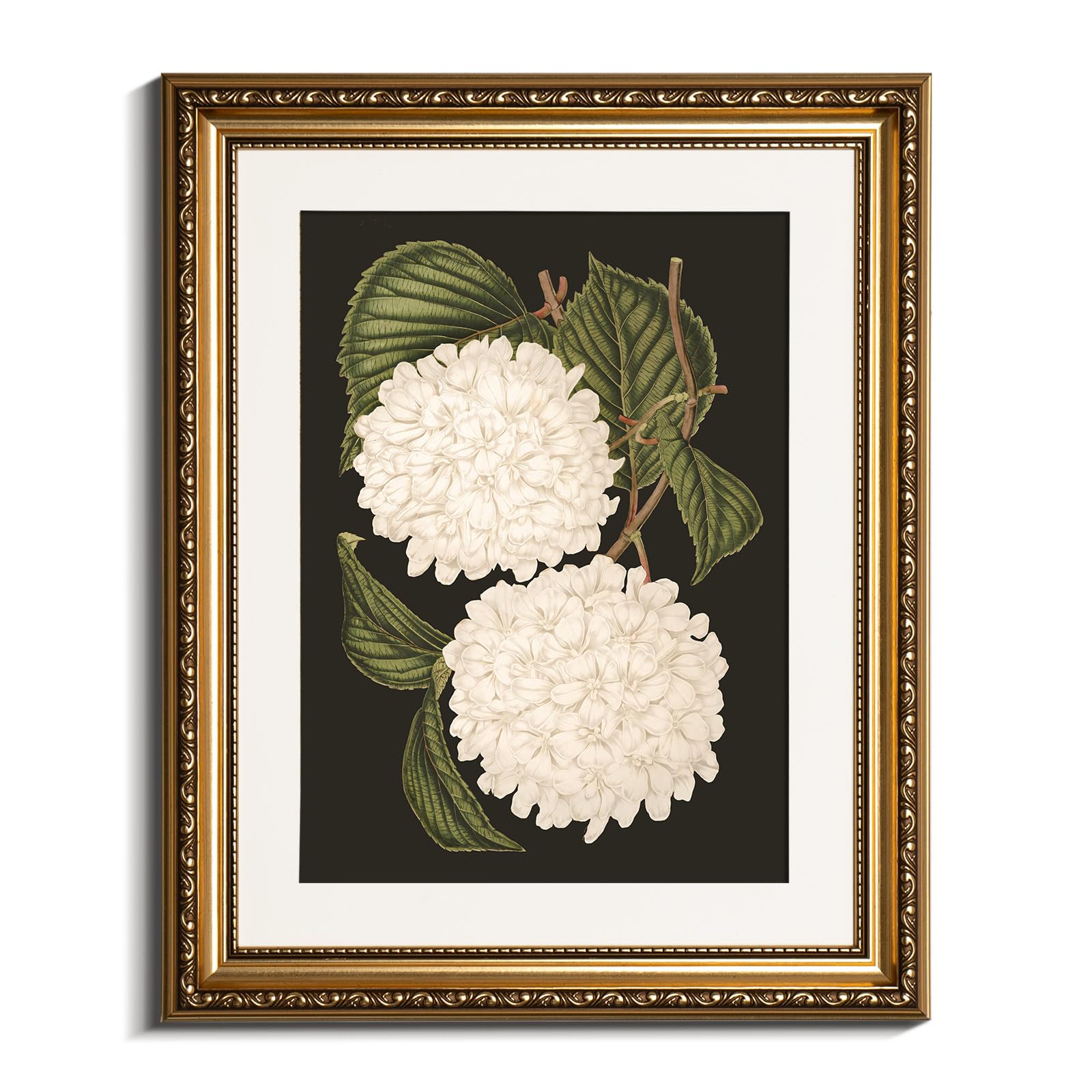 VIYYIEA gold framed wall art featuring white hydrangea blooms for elegant bedroom decor.