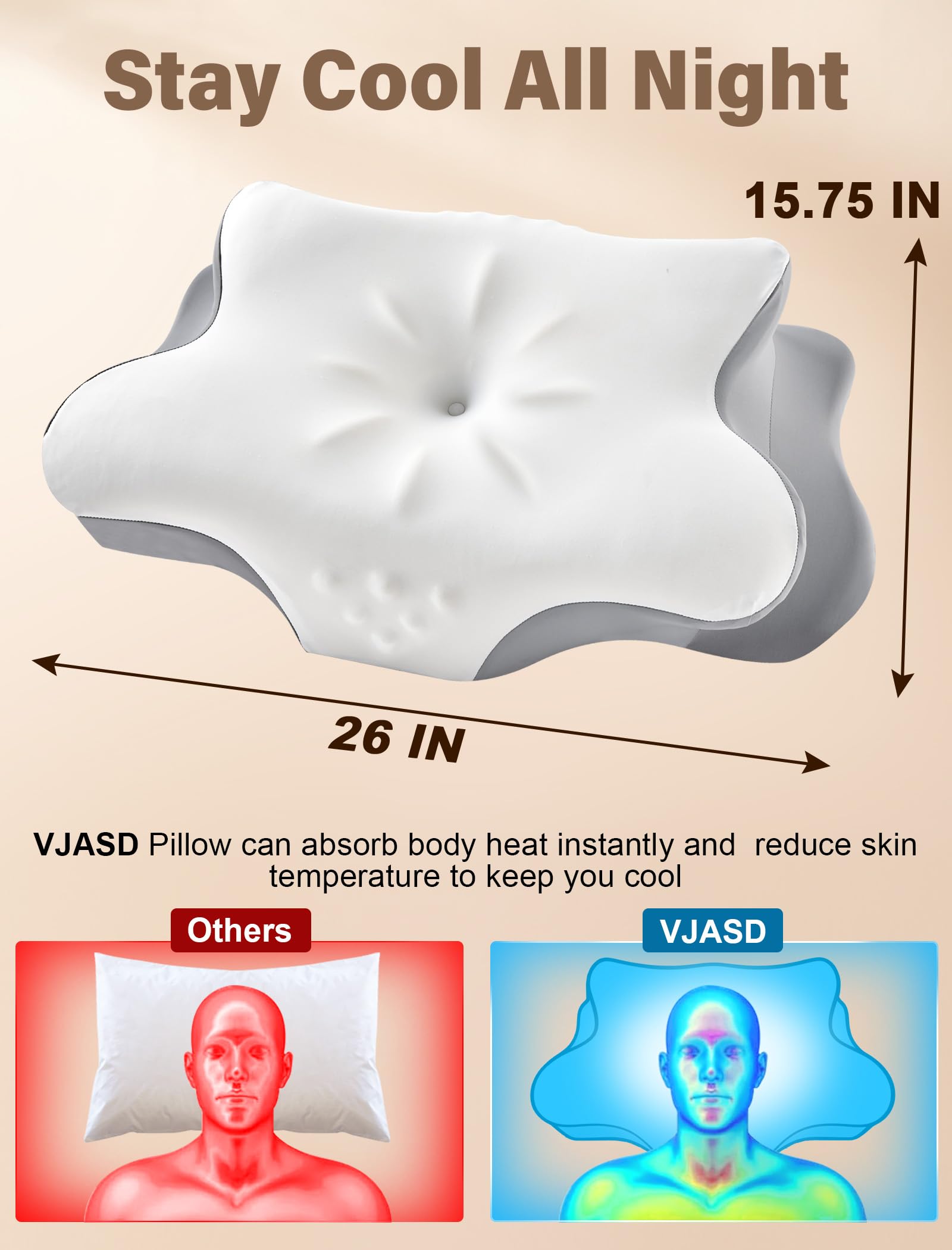 VJASD neck pillow for back sleepers with comfortable lift