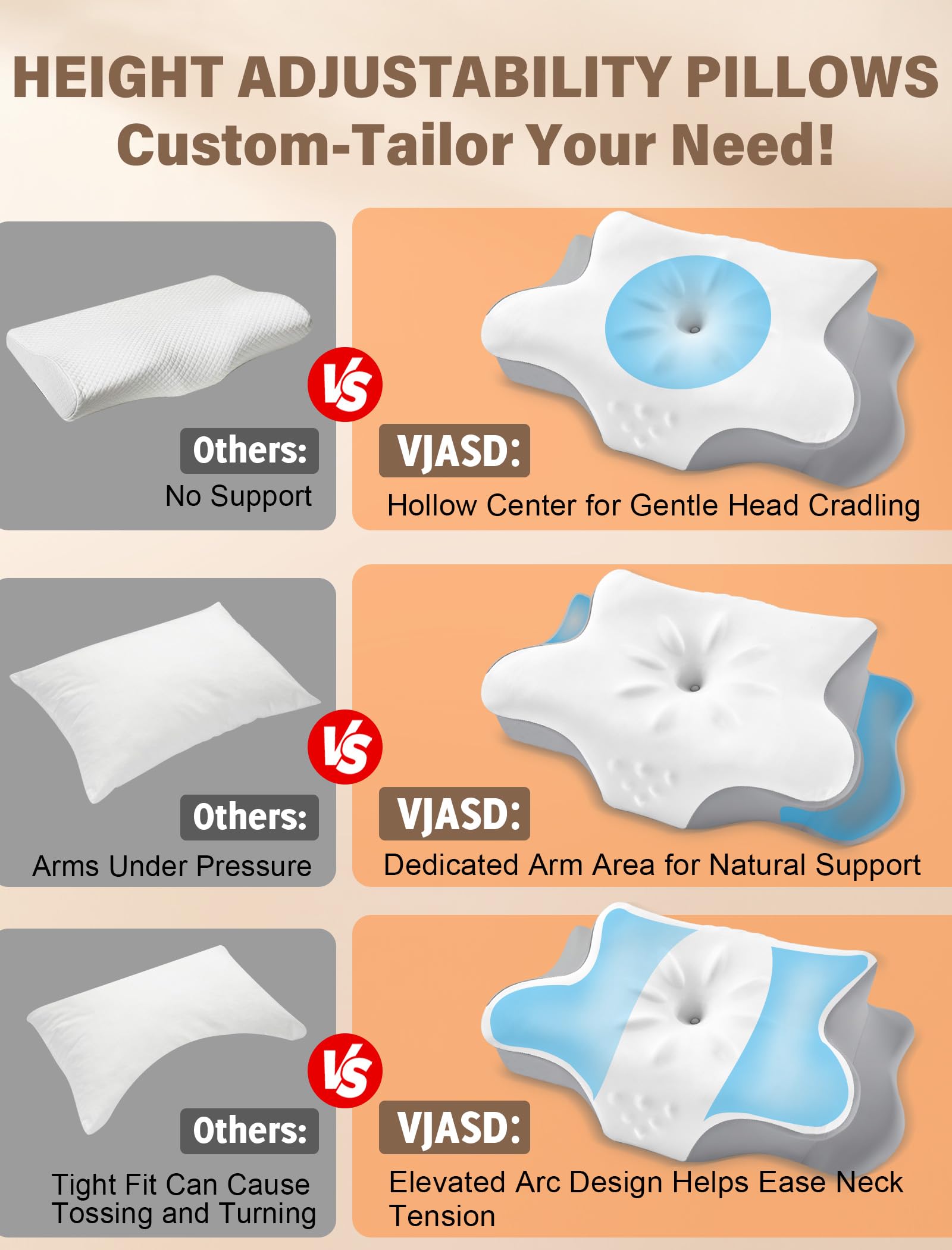 VJASD memory foam core contours to head and neck for steady comfort