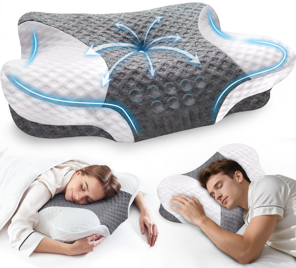 VJASD cervical neck pillow designed for side sleepers with ergonomic contour.