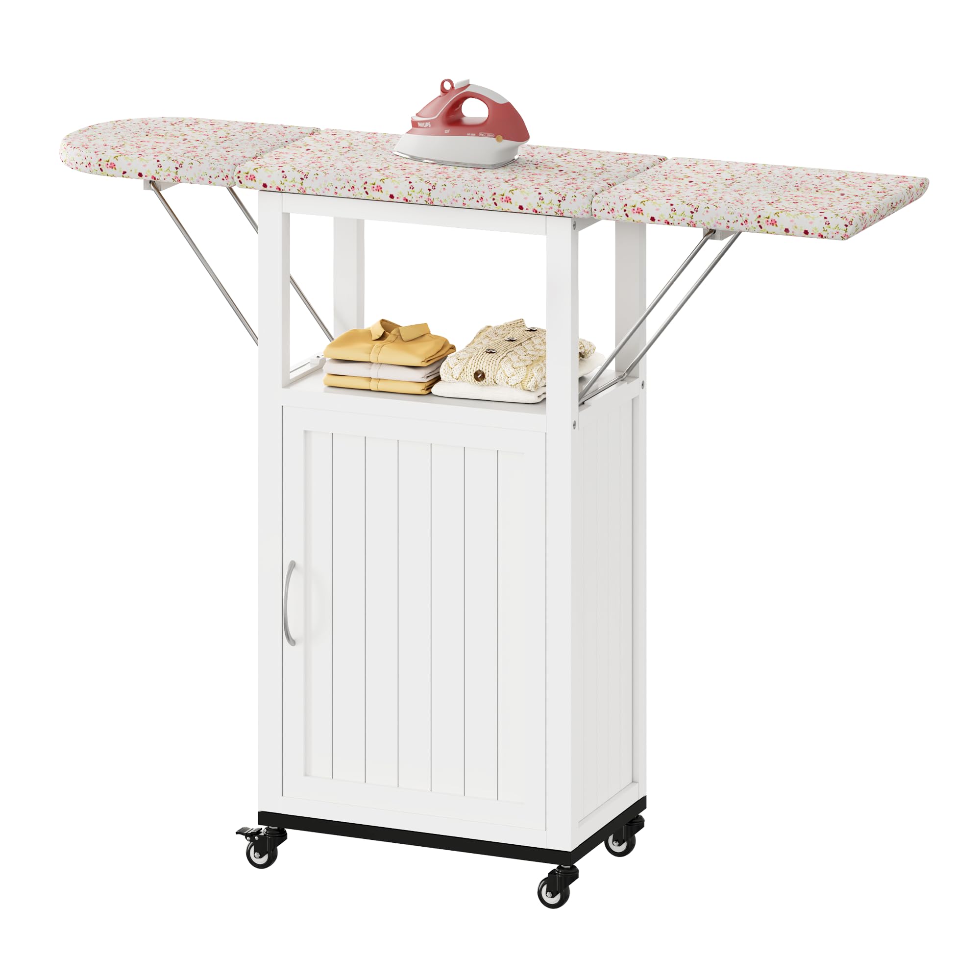 VKTO rolling ironing board with wheels for easy maneuverability in the laundry room
