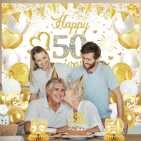 Vlipoeasn 50th anniversary cake topper adds a refined focal point.