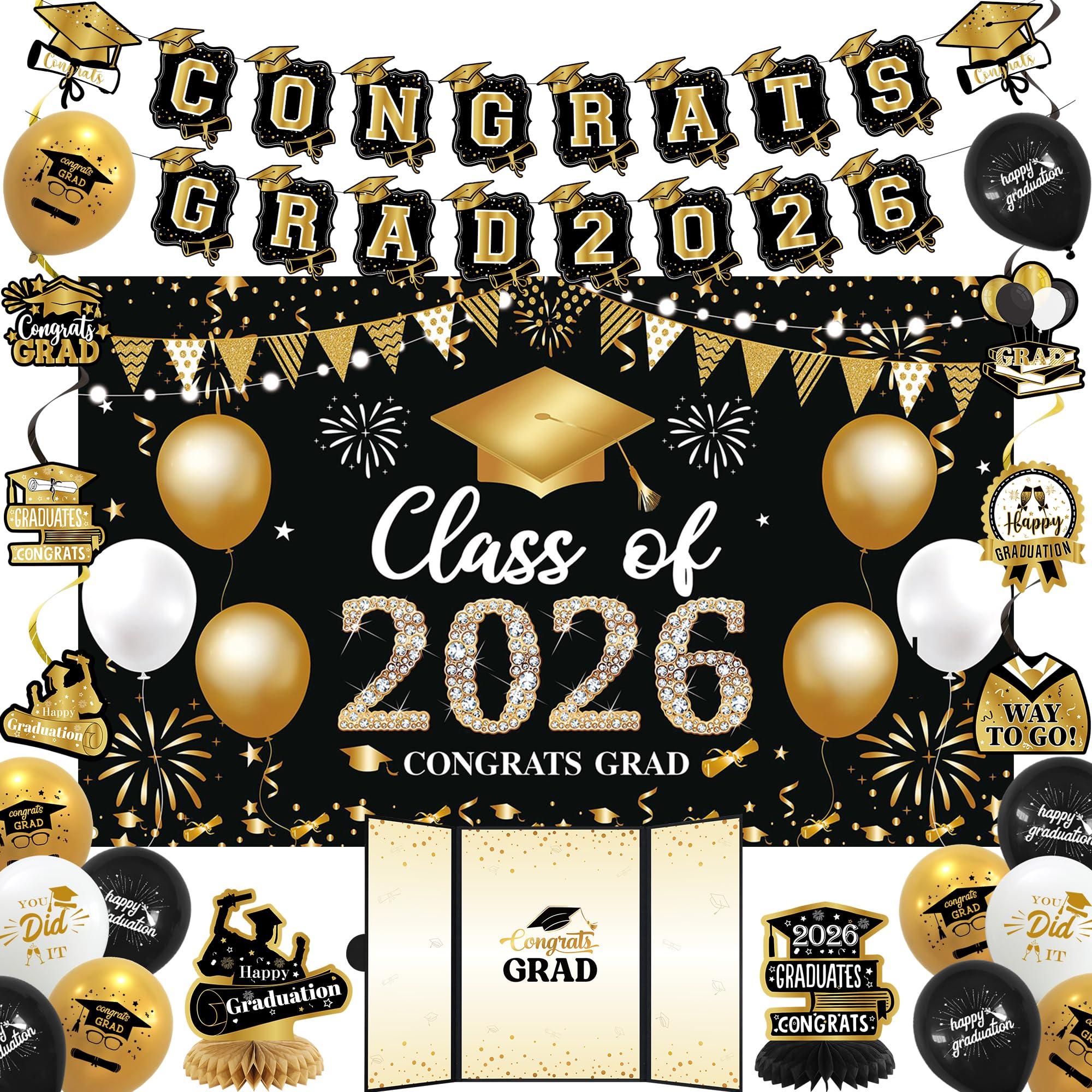 Vlipoeasn Black Gold 2026 backdrop for photo-worthy graduation moments