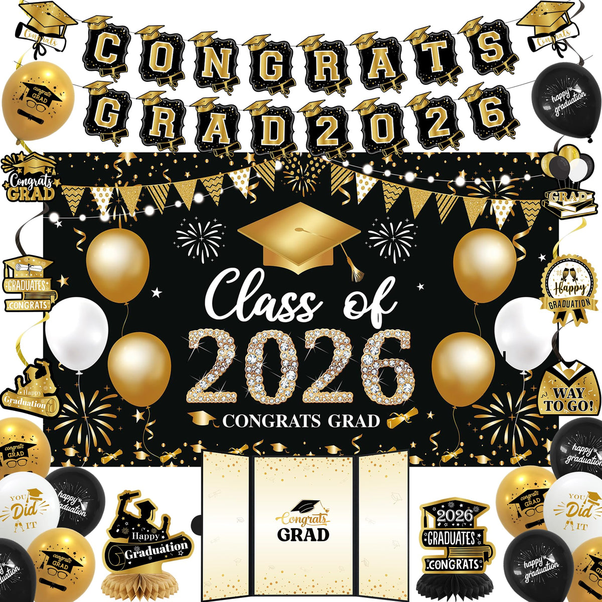 Vlipoeasn Black Gold 2026 backdrop for photo-worthy graduation moments