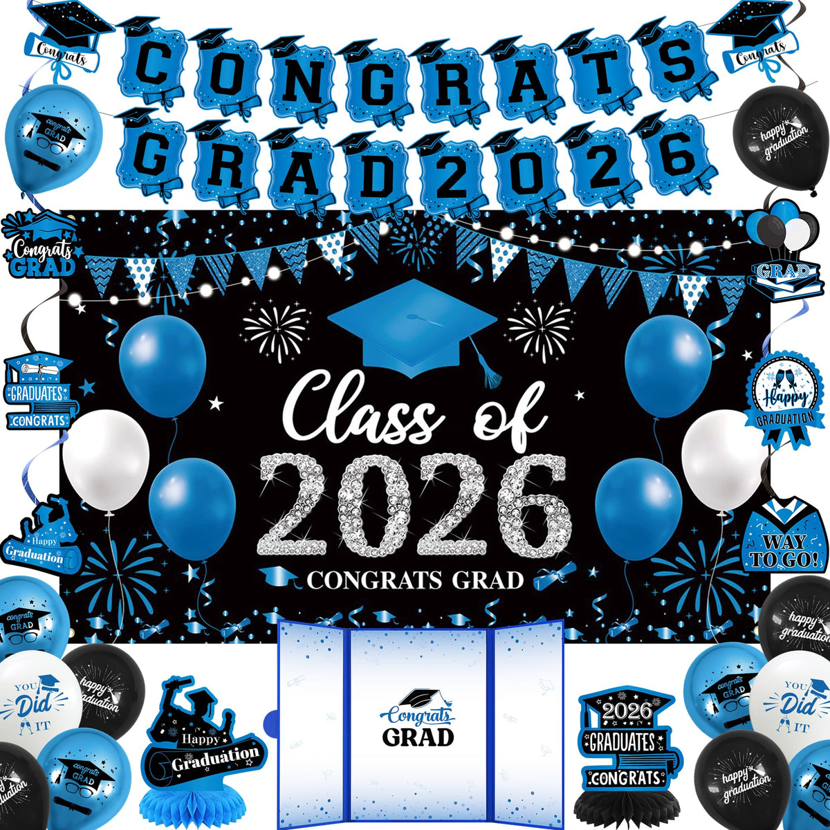 Vlipoeasn blue 2026 backdrop banner for a striking graduation photo backdrop.