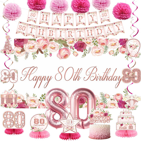 Vlipoeasn Flower 80th backdrop in rose gold for elegant photos
