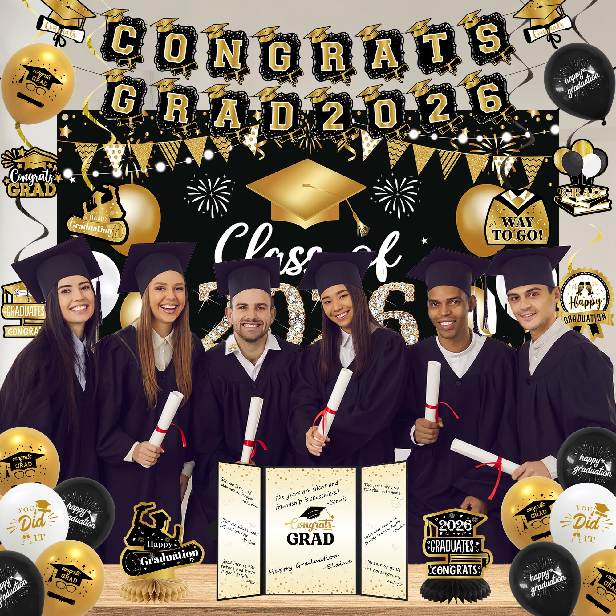 Vlipoeasn graduation-decoration-kit-contents showcases a complete party setup