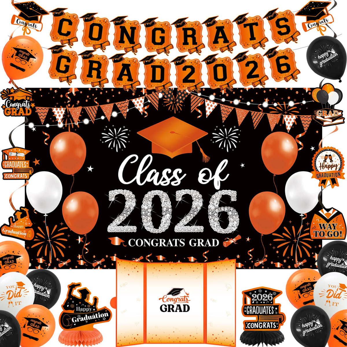 Vlipoeasn orange 2026 backdrop: vibrant graduation photo backdrop