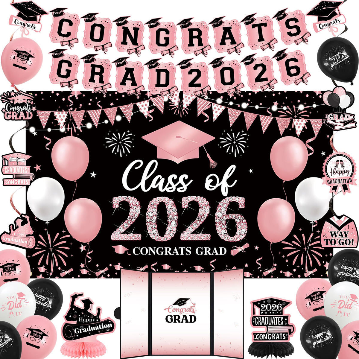 Vlipoeasn pink 2026 backdrop banner ideal for photo-worthy graduation moments