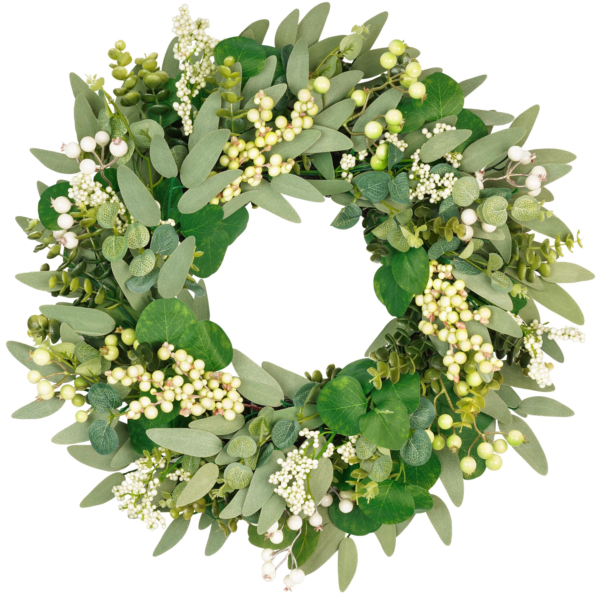 Vlorart 22-inch artificial wreath with eucalyptus for year-round curb appeal.