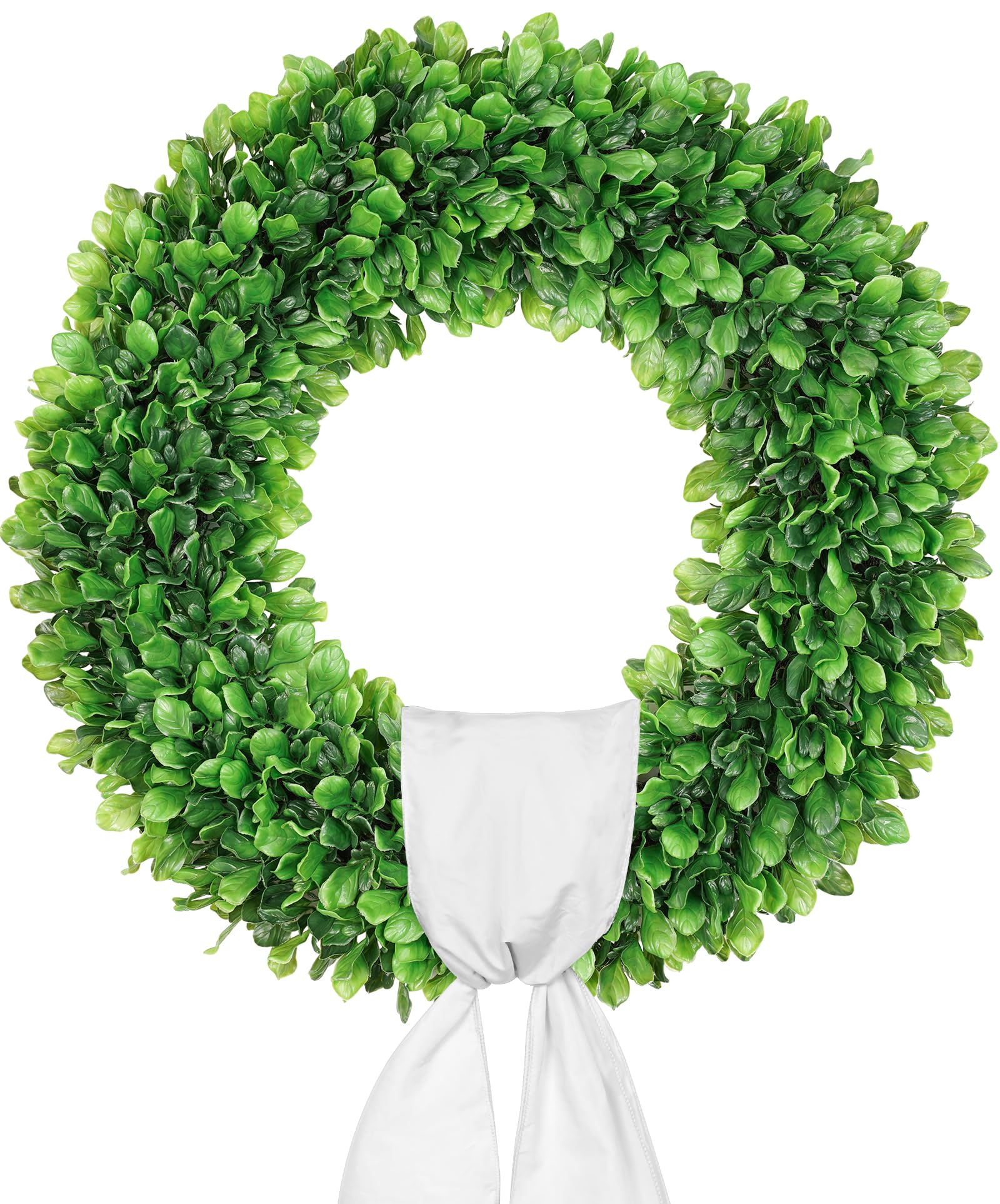 Vlorart 24-inch boxwood wreath on front door for year-round curb appeal.