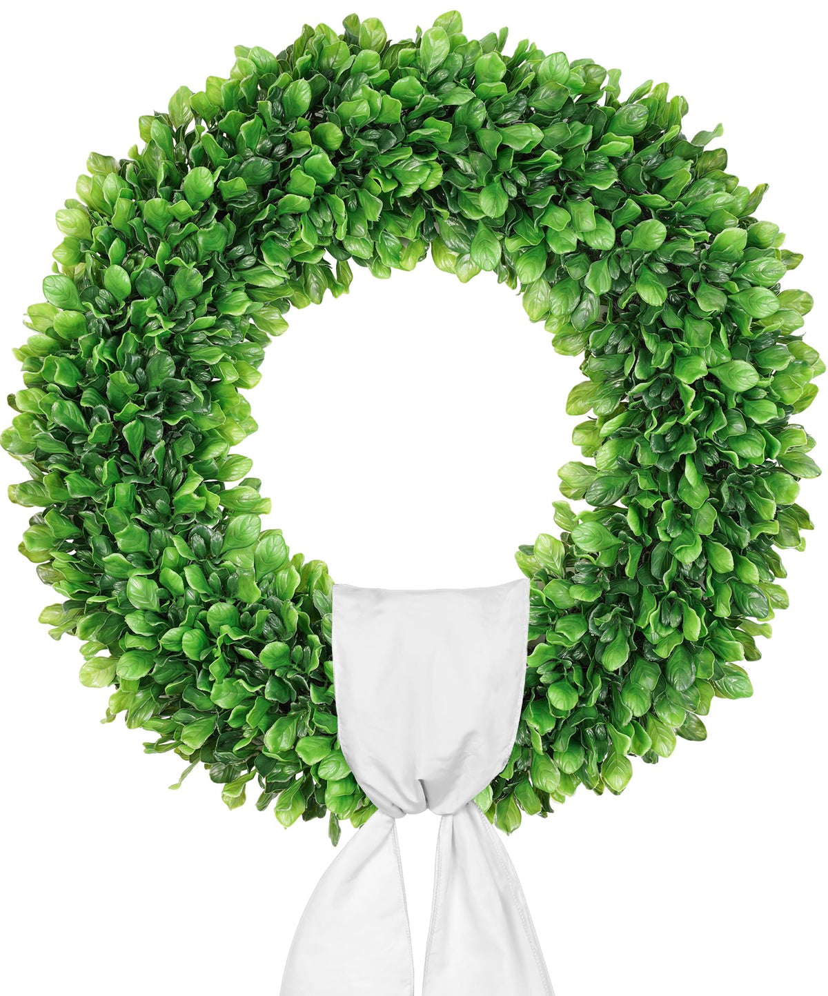 Vlorart 24-inch boxwood wreath on front door for year-round curb appeal.