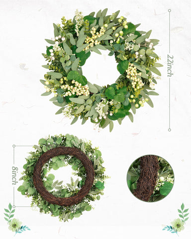 Vlorart wreath shows white and green berries for festive seasonal flair.