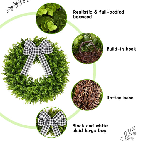 Vlorart boxwood wreath designed for indoor and outdoor durability