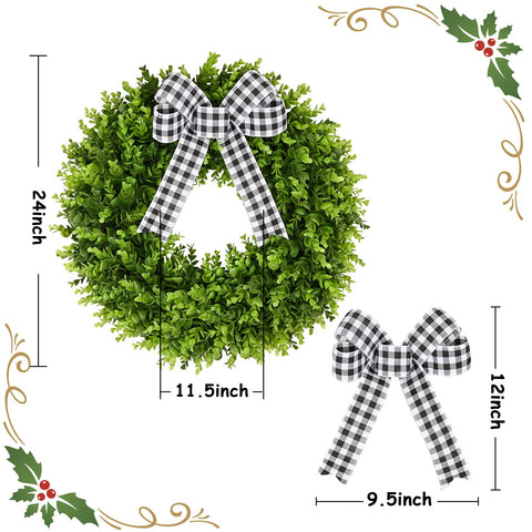 Vlorart wreath closeup with plaid bow and lifelike leaves