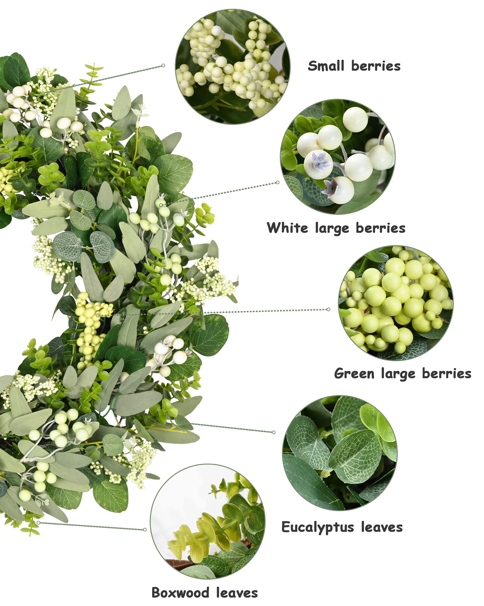 Vlorart handmade greenery wreath with berries for all-season decor