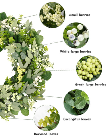 Vlorart handmade greenery wreath with berries for all-season decor