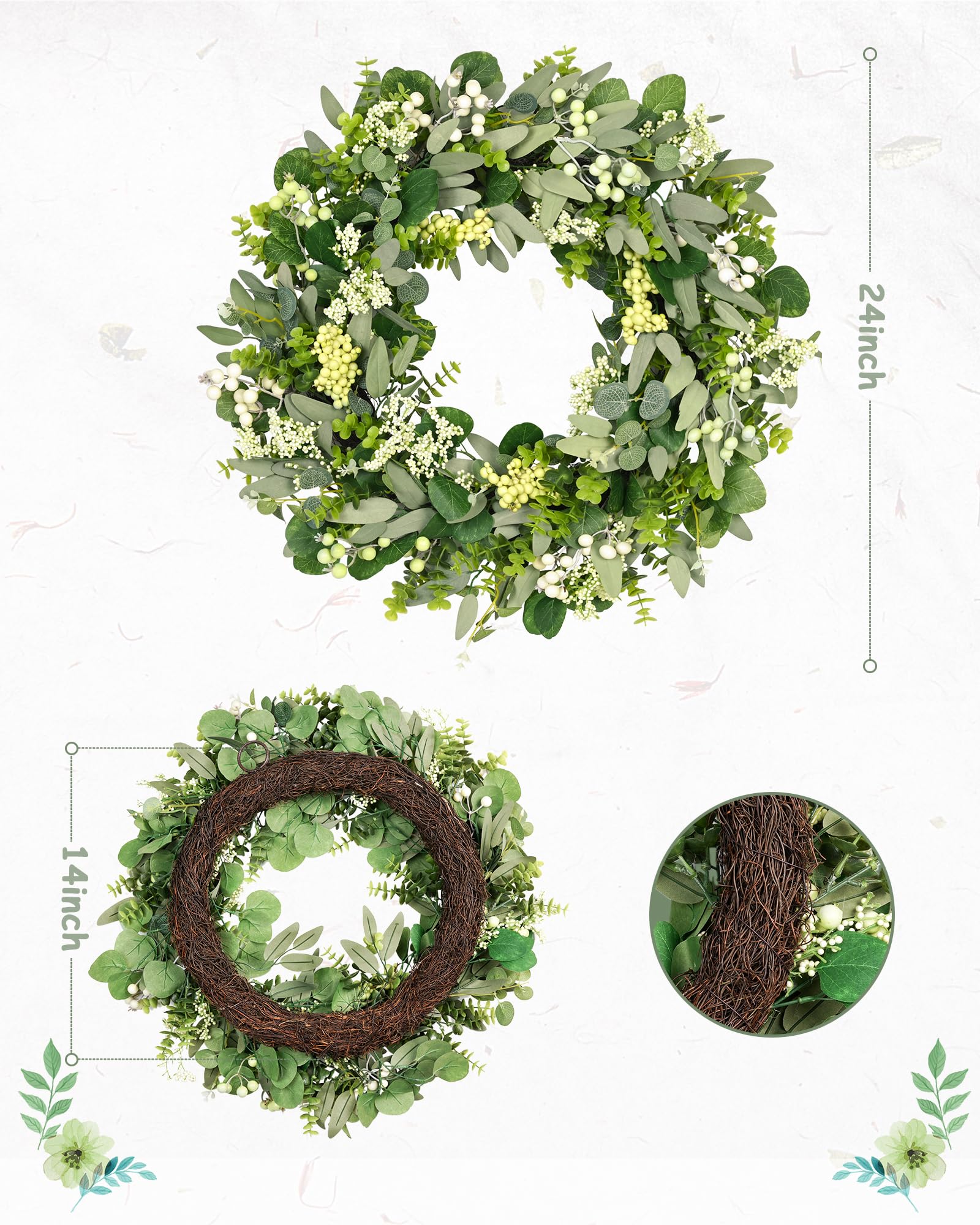 Vlorart eucalyptus and boxwood wreath with berries suitable for outdoor use