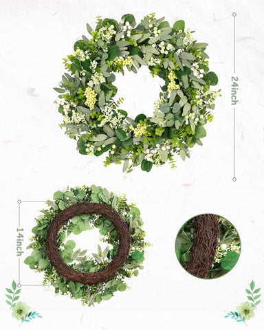 Vlorart eucalyptus and boxwood wreath with berries suitable for outdoor use
