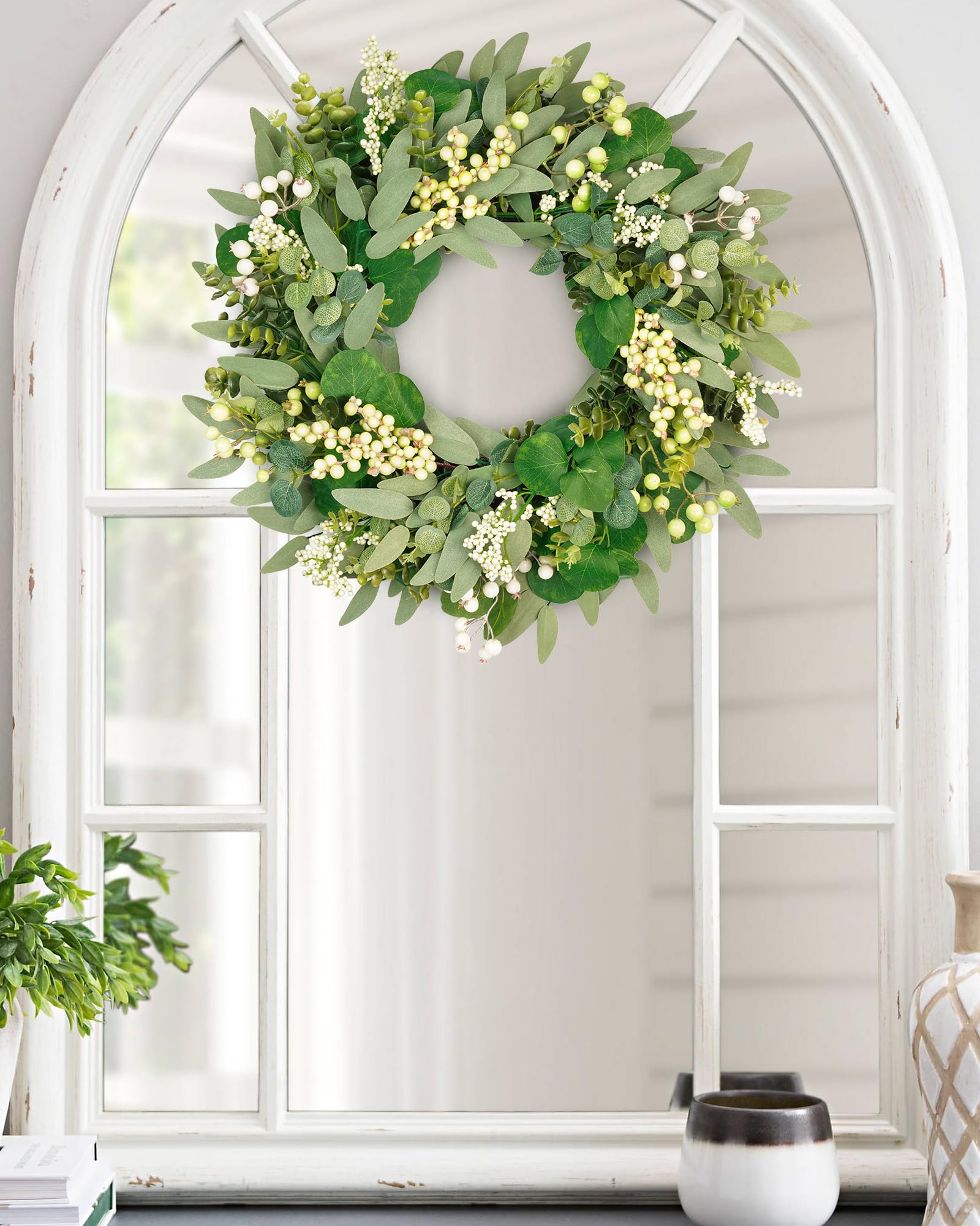 Vlorart wreath works indoors and outdoors for doors and walls.