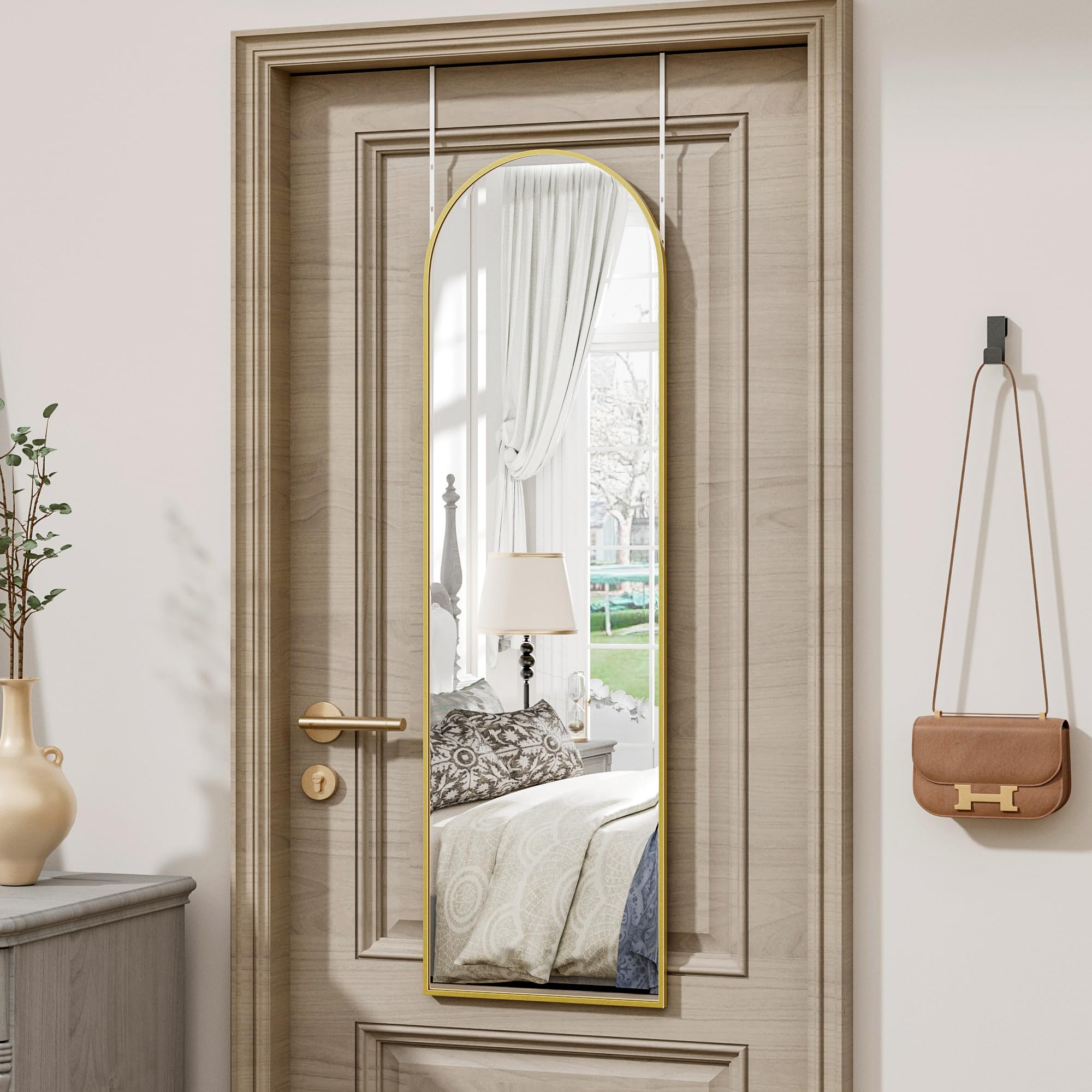Vlush door mirror over-door gold finish ideal for quick checks