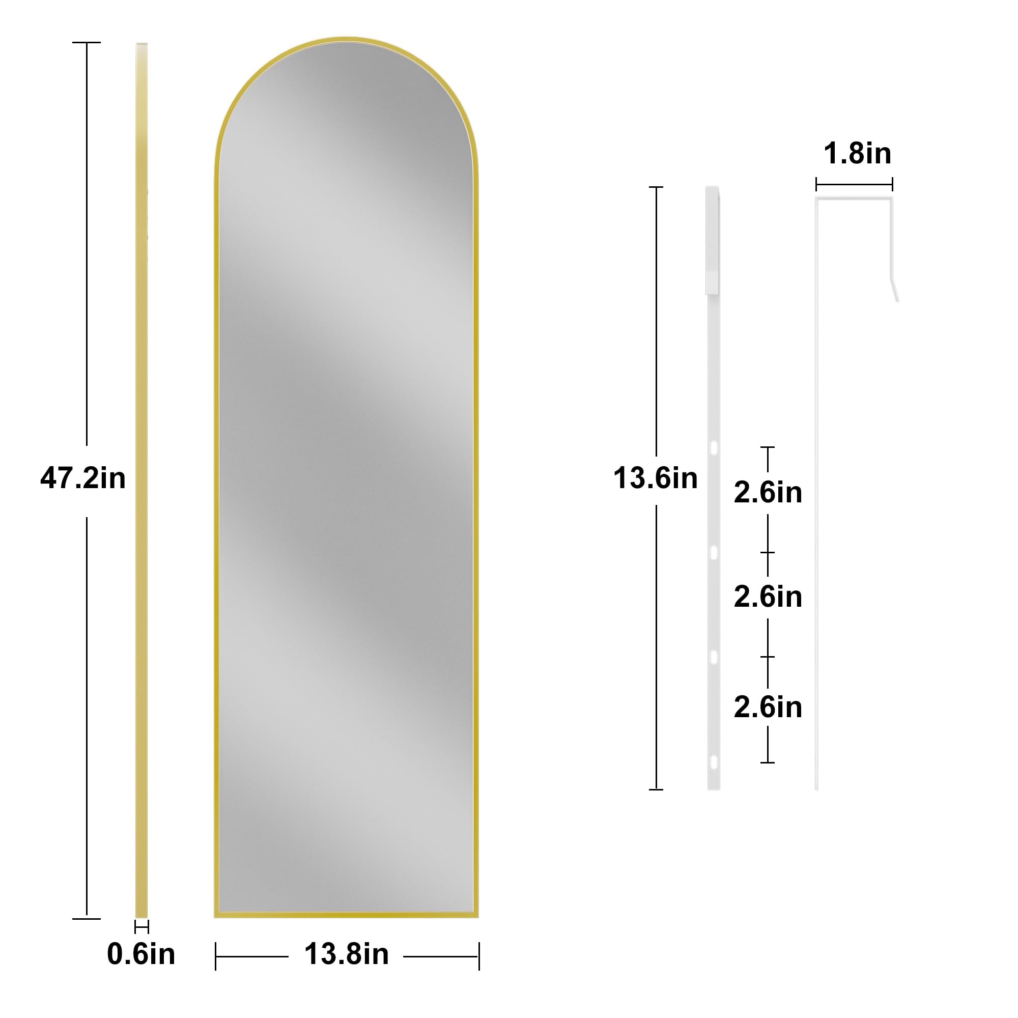 Vlush wall-mounted rectangular mirror frame detail in gold