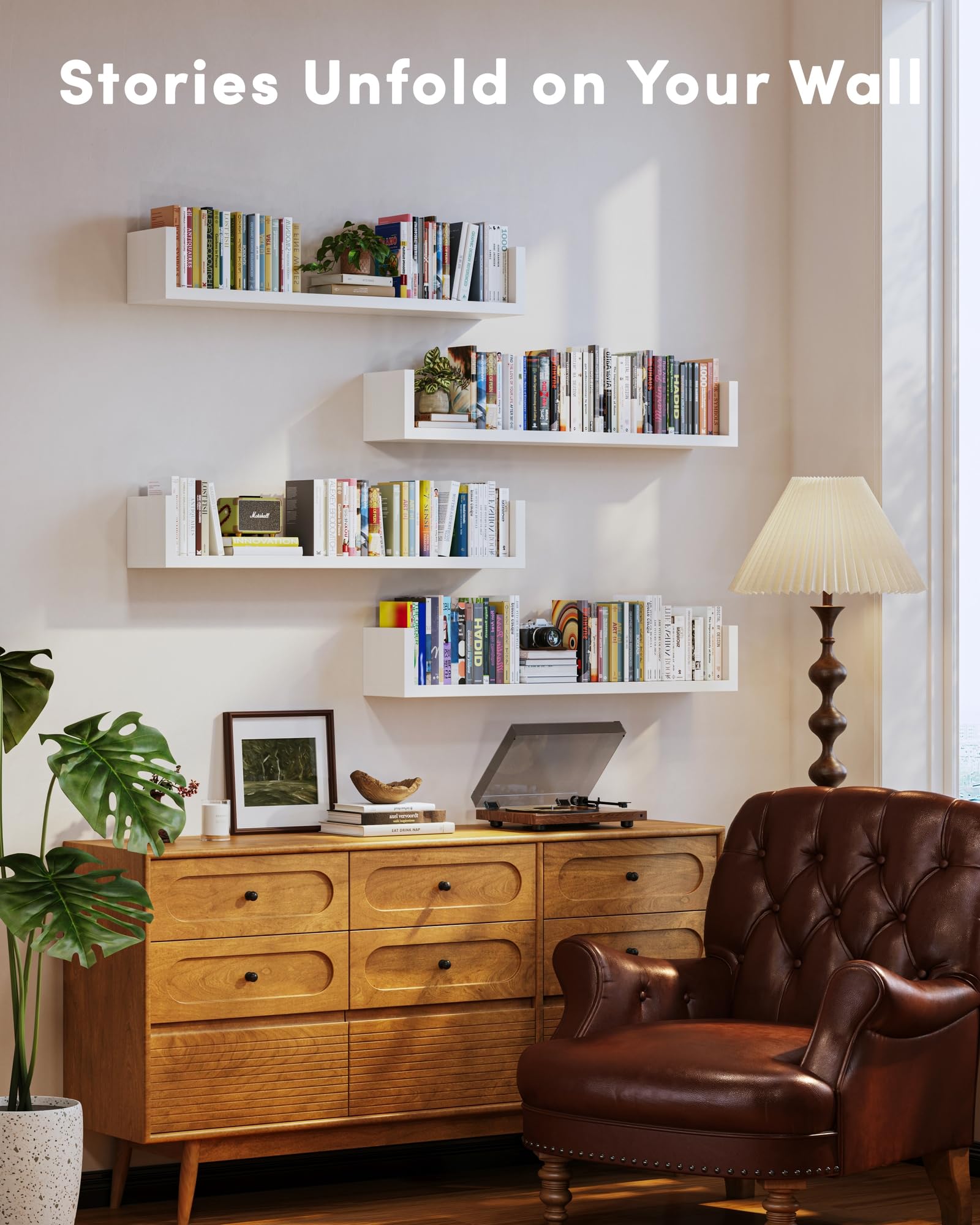 VMROF U-shaped shelf highlights wood grain with secure lip edges