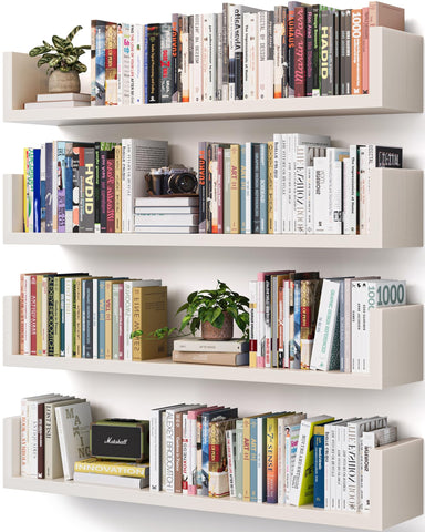 VMROF wall bookshelf in white with floating design for clutter-free storage
