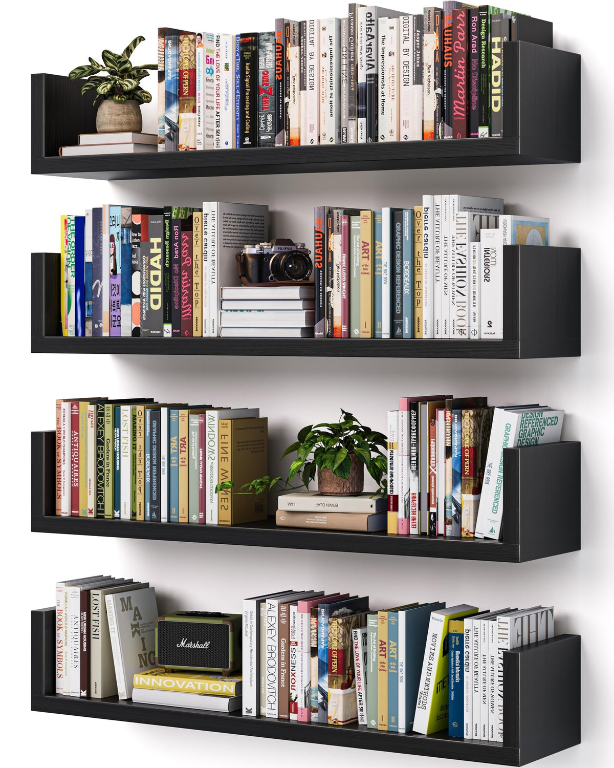 VMROF U-shaped wall bookshelf with floating design for space saving