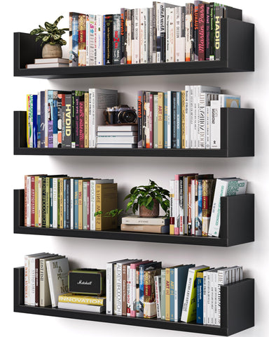 VMROF U-shaped wall bookshelf with floating design for space saving