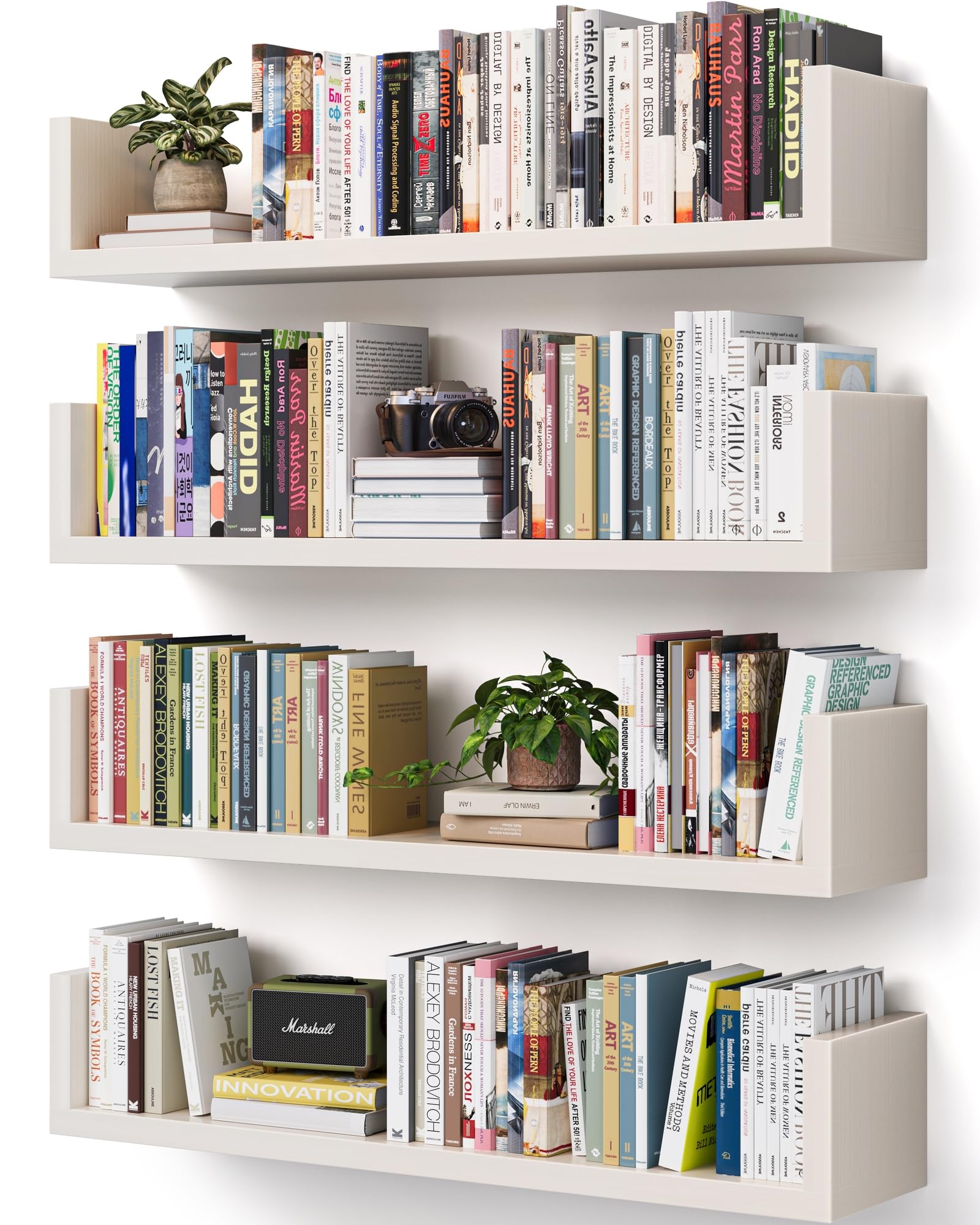 VMROF wall bookshelf with a clean U-shaped profile, securing decor stylishly