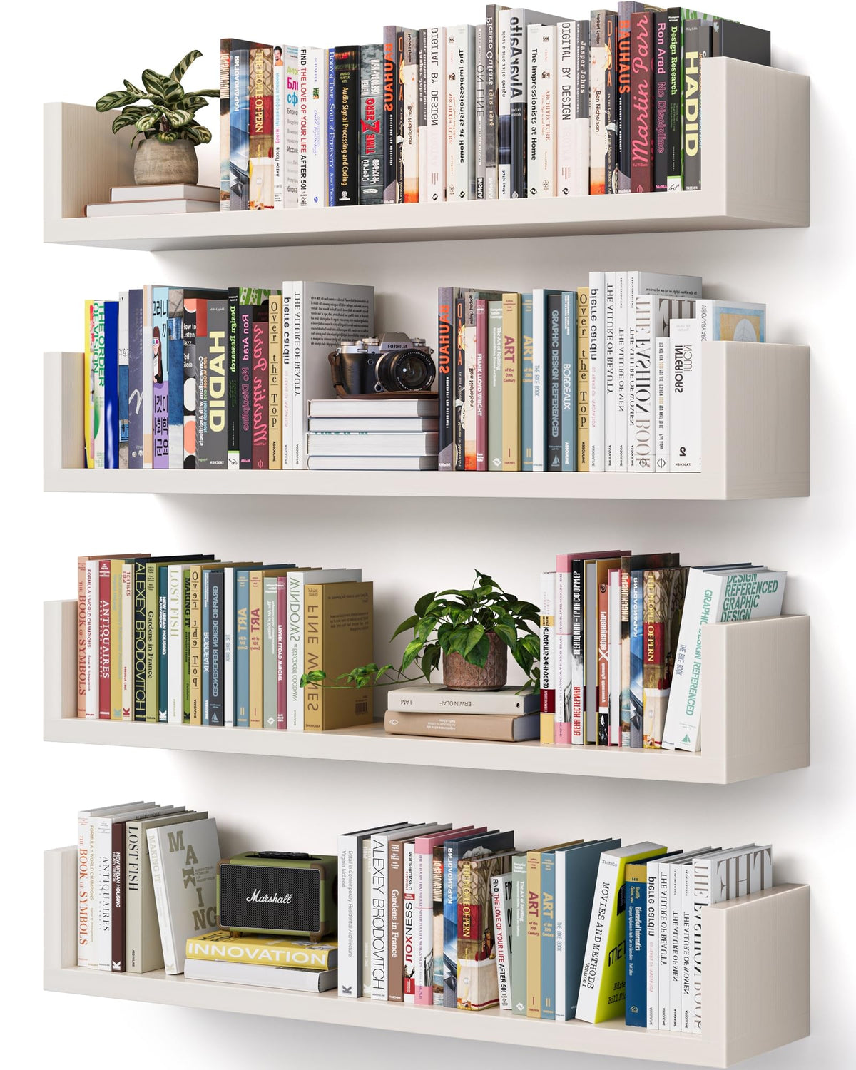 VMROF wall bookshelf with a clean U-shaped profile, securing decor stylishly
