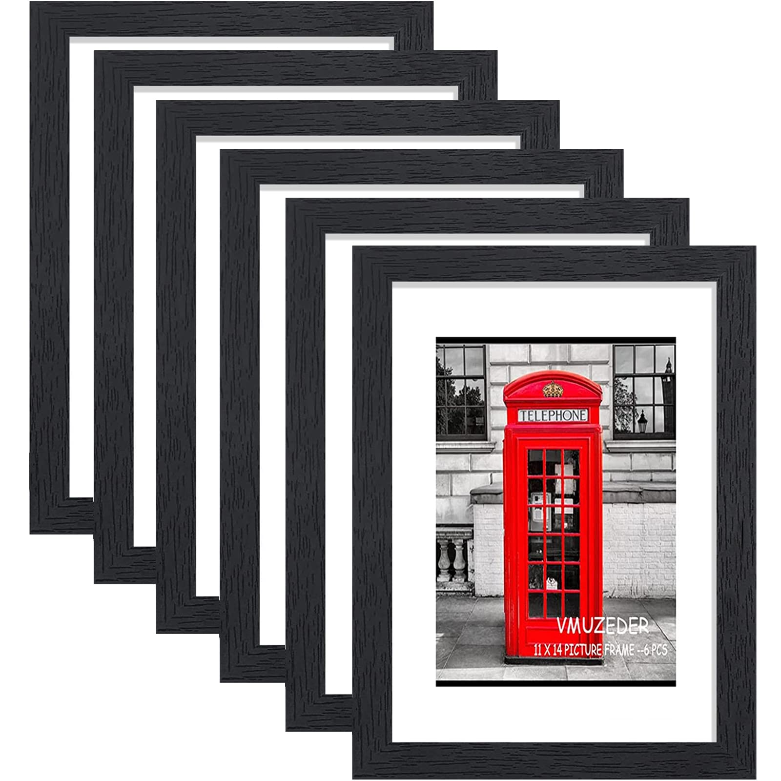 VMUZEDER 11x14 rustic black wood frame displays photos with a mat option for 8x10.