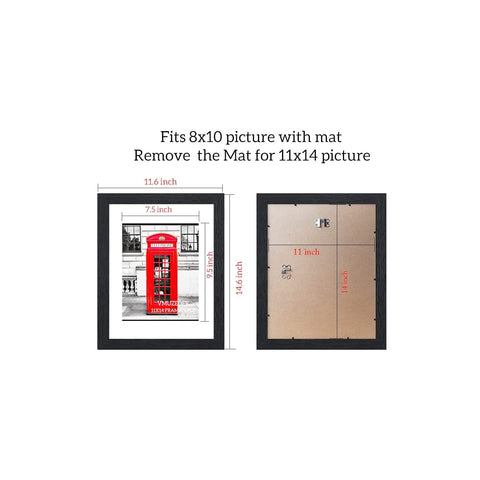 VMUZEDER frames support 11x14 without mat or 8x10 with mat.