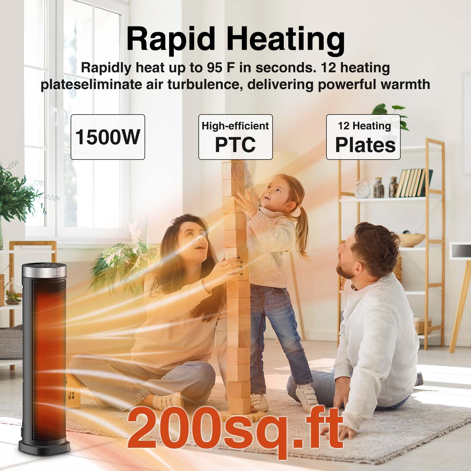 VOCRS 70-degree oscillation widens warmth to room corners