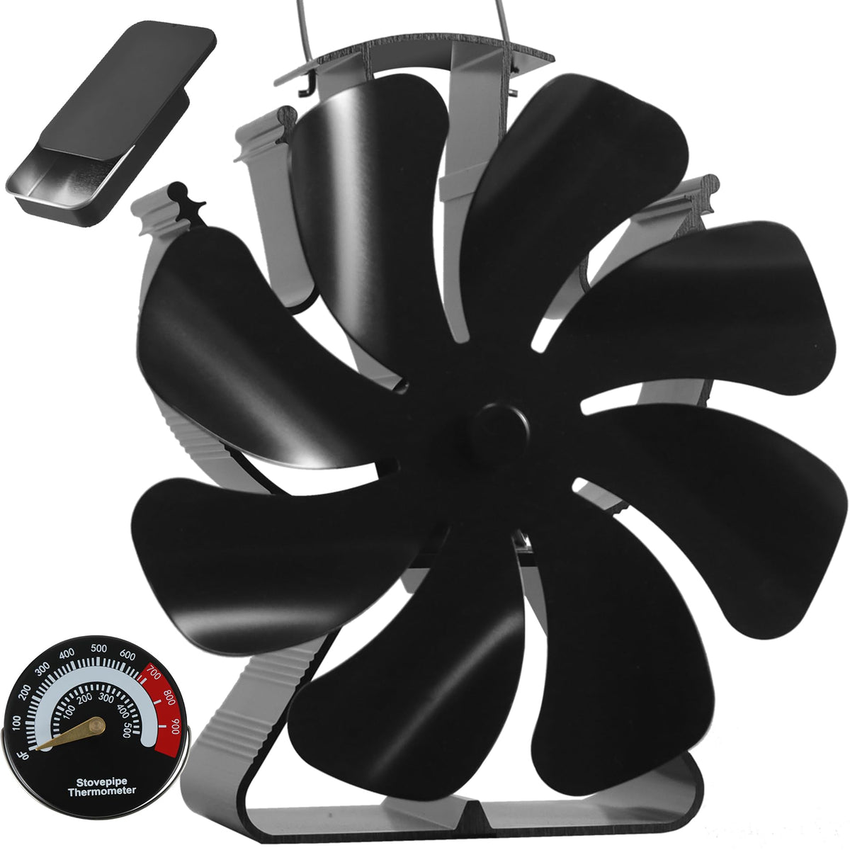 VODA 8-blade wood stove fan in action circulating warm air