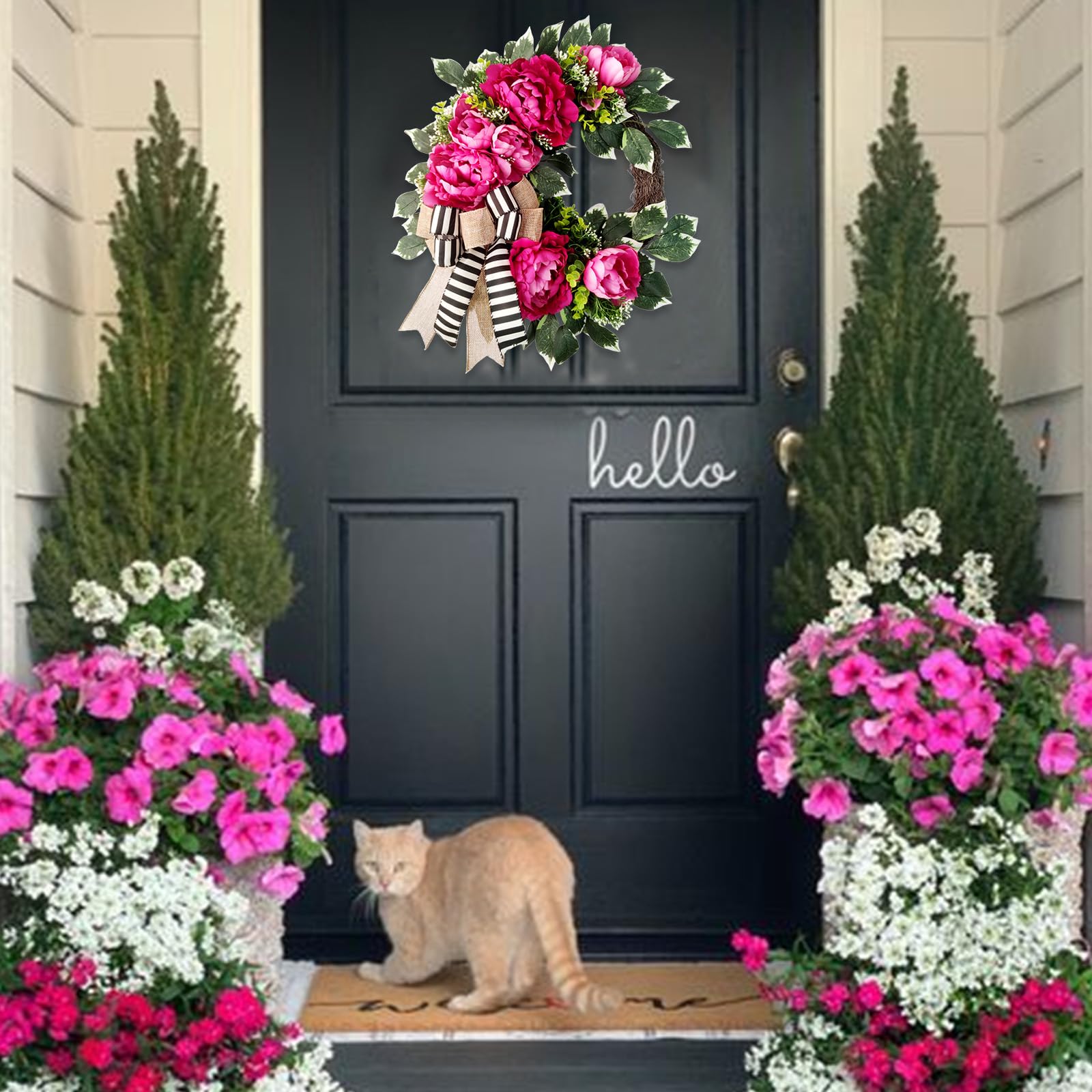 Vofuly durable wreath with black-and-white bow and burlap accents for farmhouse style.