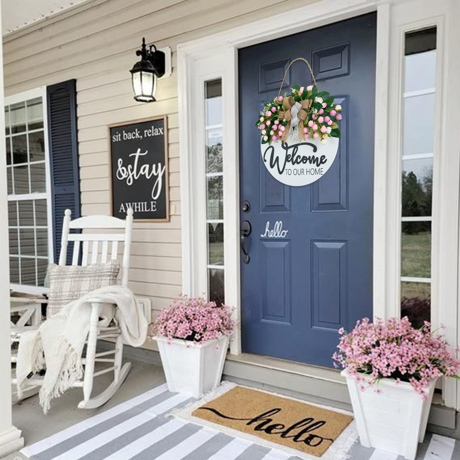 Vofuly farmhouse white welcome sign suitable for walls or porches.