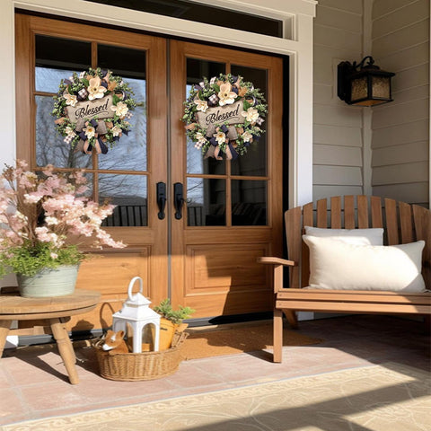 Vofuly ribbon bows and plaque add an elegant decor focal point.