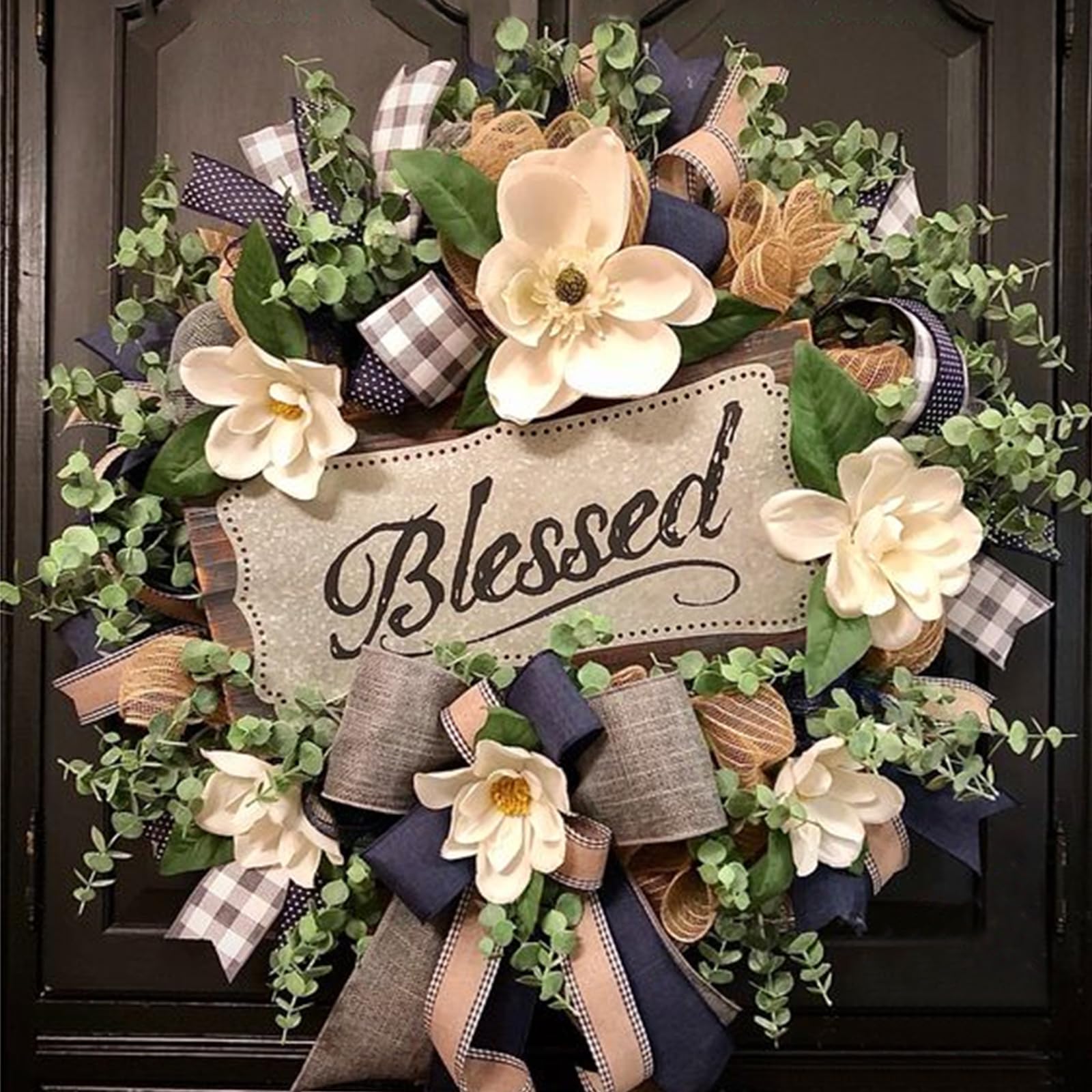 Vofuly Spring Summer wreath on front door boosts curb appeal.