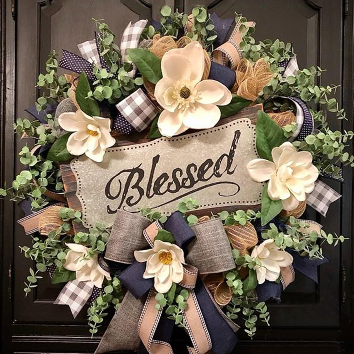 Vofuly Spring Summer wreath on front door boosts curb appeal.