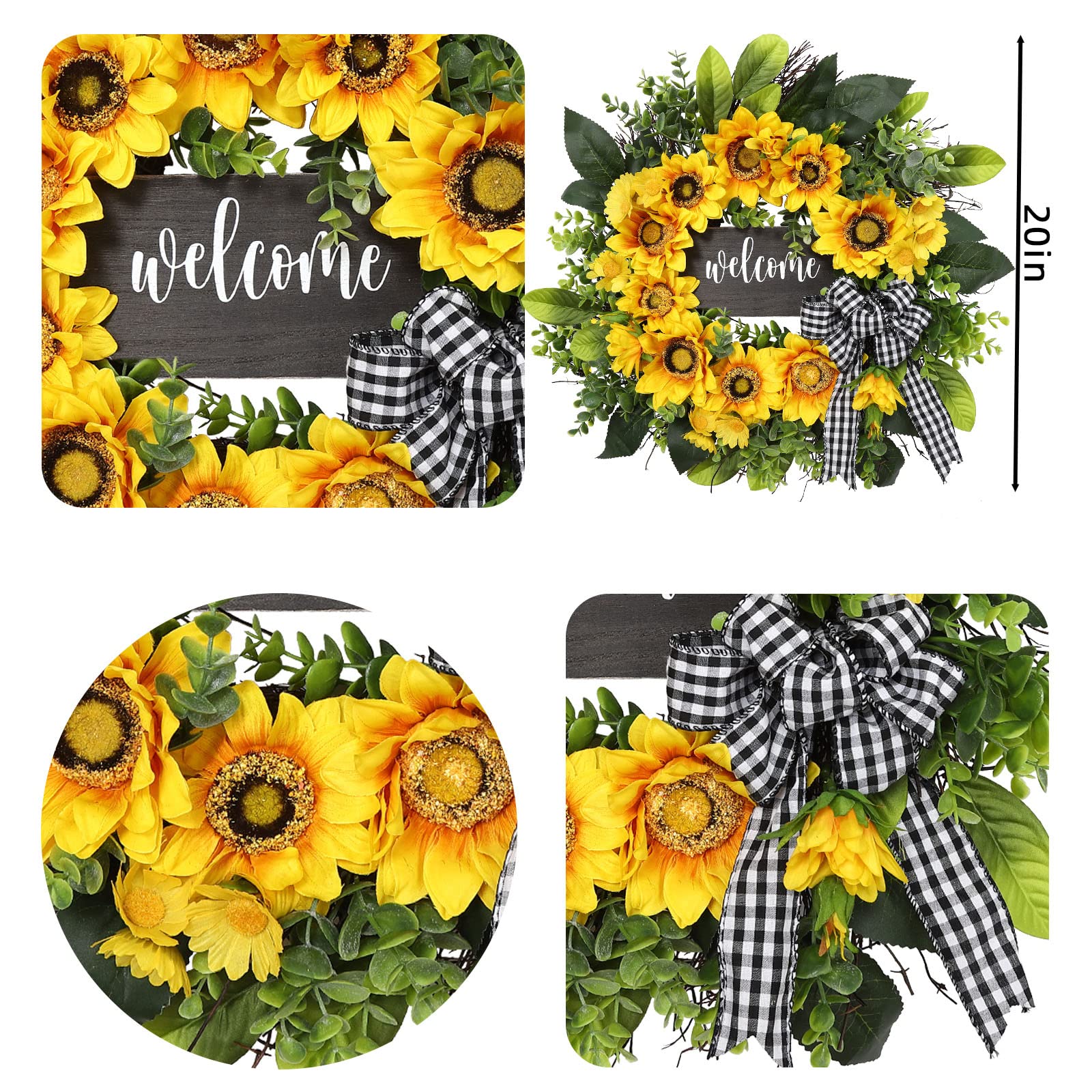 Vofuly front-door display sunflower wreath for welcoming spaces.