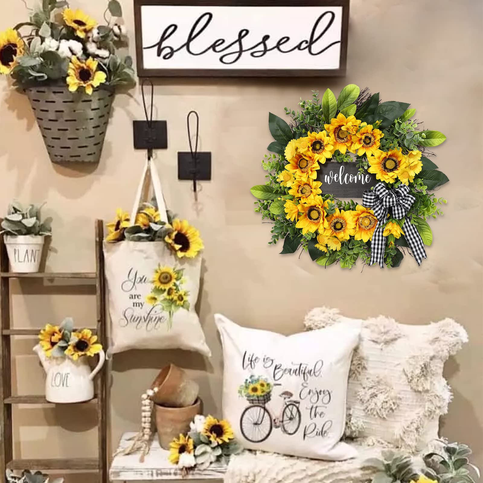 Vofuly sunflower wreath indoor wall decor brightens living areas.