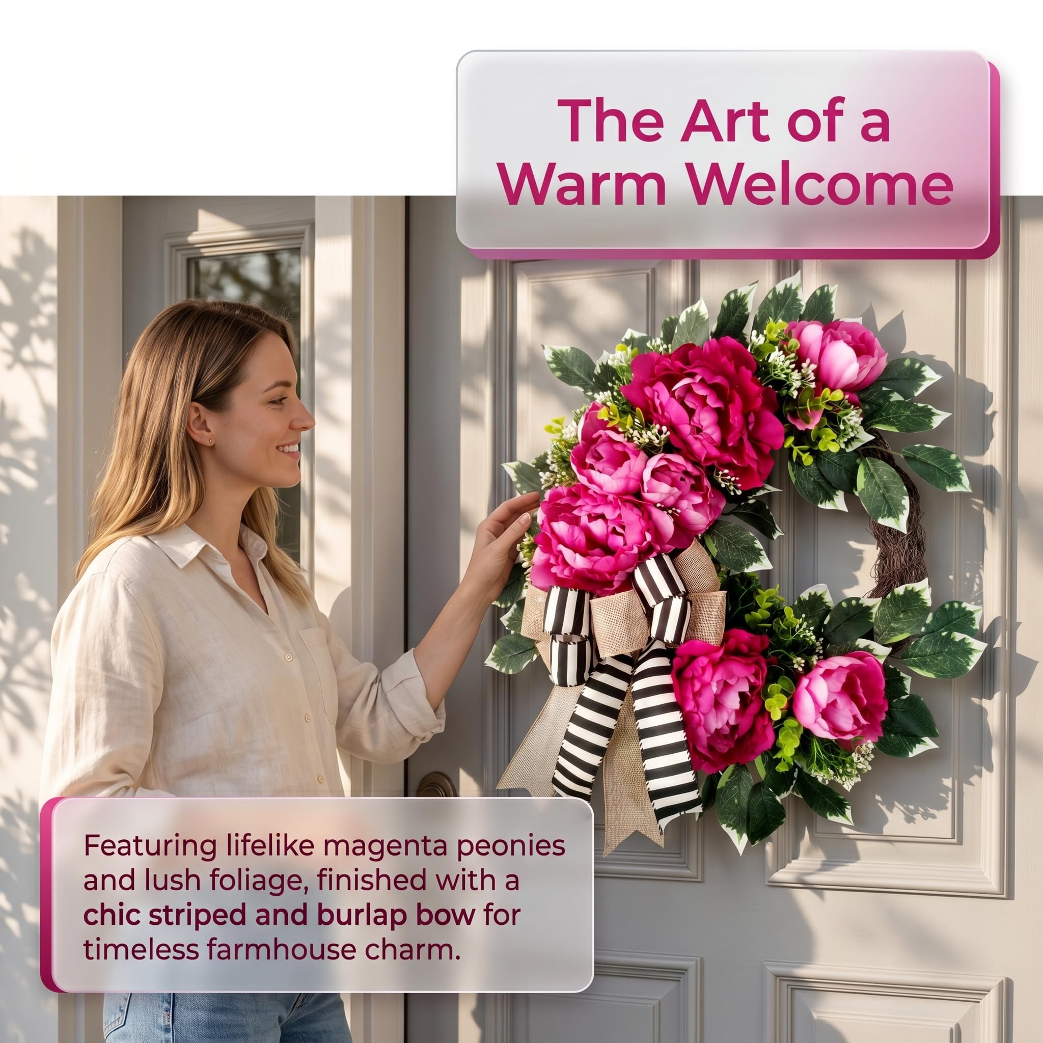 Vofuly care tip: keep wreath out of direct sun to preserve color.