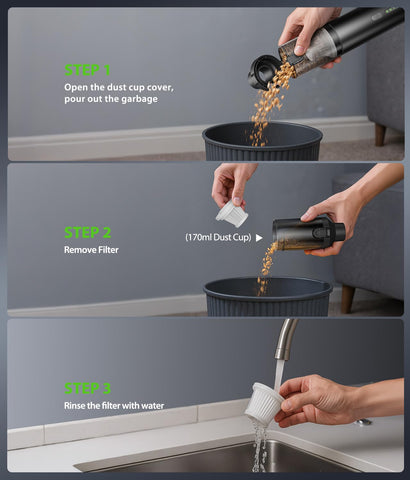Voice-tank 170ml dust cup reduces frequent emptying during cleaning sessions.