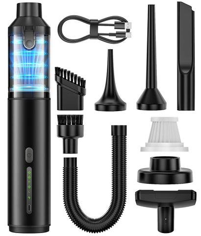 Voice-tank car vacuum compact unit showing portable cordless cleaning for on-the-go use.